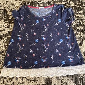 blue floral top with lace hem from MAURICES